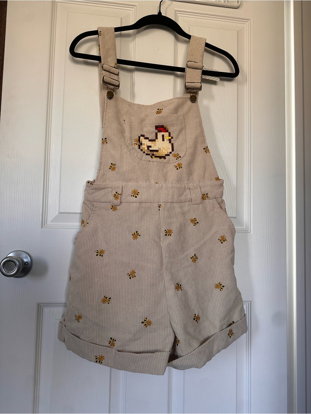 Petimint Stardew Valley White Chicken Overall Shorts